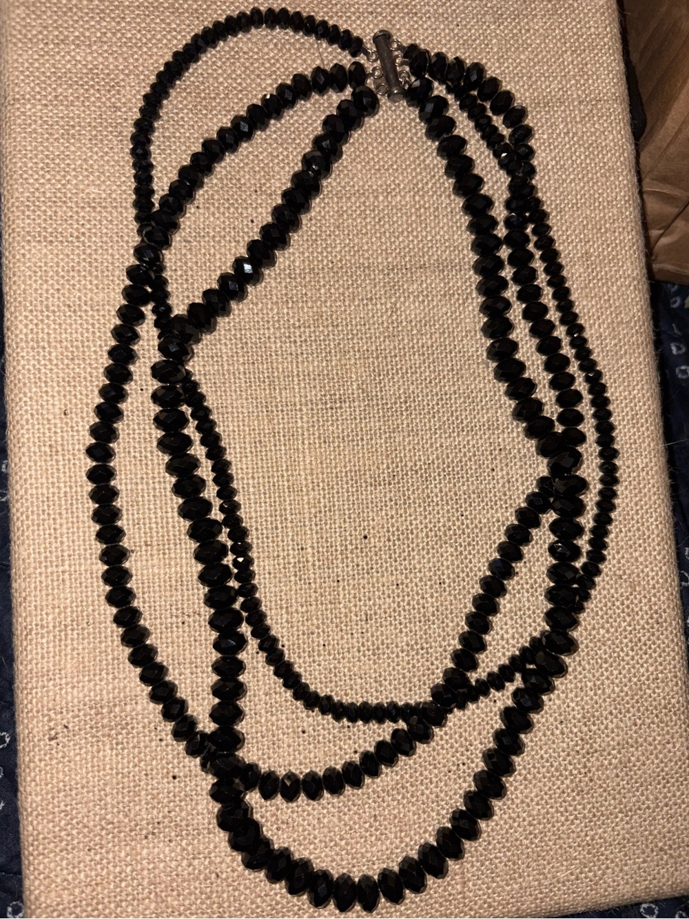 Adonna Triple-Strand Faceted Black Glass Bead Necklace